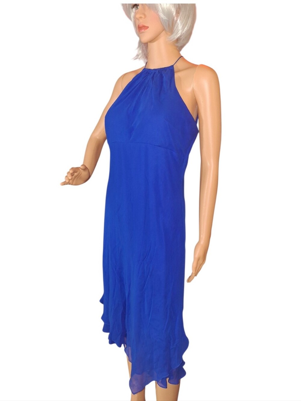 Signature by Sangria 100% Silk Halter Maxi Dress Cobalt Blue Formal Gown sz 12